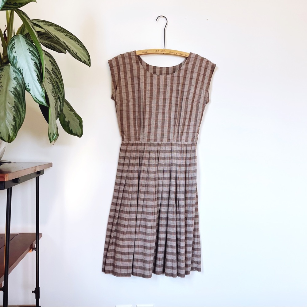 Vintage 1960s Hand-sewn Plaid Dress with Pleated Skirt